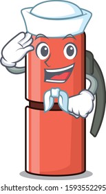 An icon of thermos bottle Scroll Sailor cartoon character wearing hat