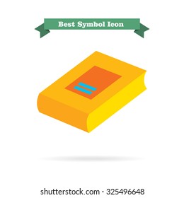 Icon of thick book with cover and label in bright blue circle