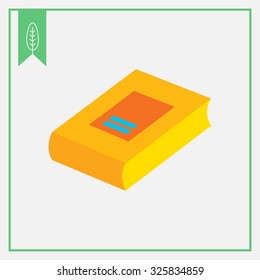 Icon of thick book with cover and label in bright blue circle