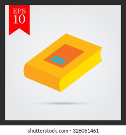 Icon of thick book with cover and label in bright blue circle