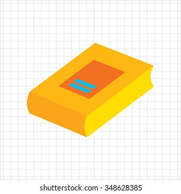 Icon of thick book with cover and label in bright blue circle