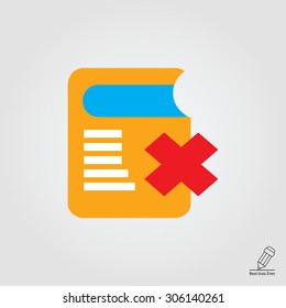 Icon of thick book and red cross depicting prohibition sign