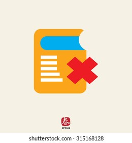 Icon of thick book and red cross depicting prohibition sign
