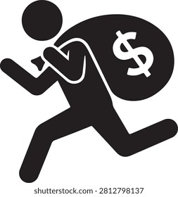 Icon of a thief running away with a large sack filled with money criminal stealing silhouette