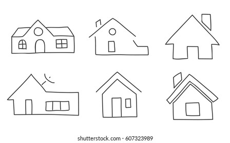 icon thin line  home hand drawn vector set art illustration