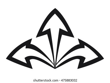 Icon, three arrows, black and white