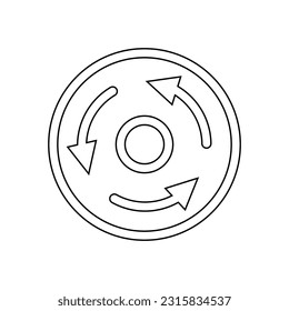 Un icono con tres flechas en un círculo sobre un fondo blanco. Una imagen vectorial.