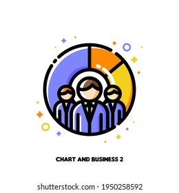Icon of three business persons on a background of chart for make more money with budget planning concept. Flat filled outline style. Pixel perfect 64x64. Editable stroke