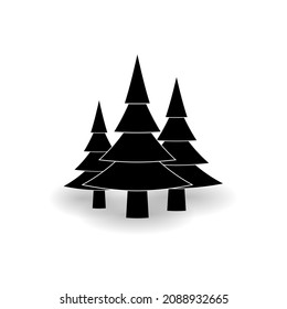 Icon of three Christmas trees in a clearing on a white background. Vector image.