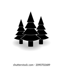 Icon of three Christmas trees in a clearing in the forest with a shadow on a white background. Vector image.