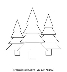 The icon of three Christmas trees of different sizes in a clearing in the forest on a white background. Vector image.