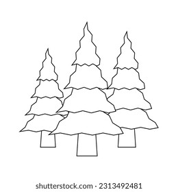 Icono de tres árboles de Navidad de diferentes tamaños en un claro en el bosque sobre un fondo blanco. Imagen vectorial.