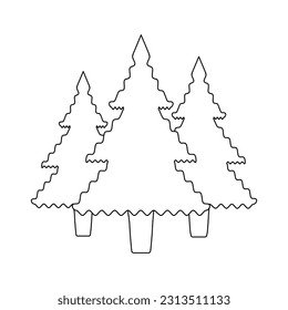 The icon of three Christmas trees of different sizes in a clearing in the forest on a white background. Vector image.