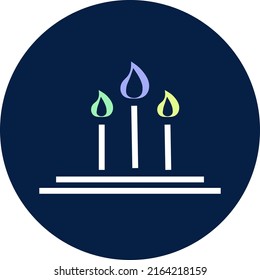 Icon of three colourful candles on the top of the cake on dark blue background