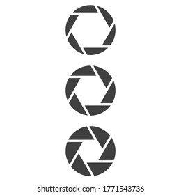 Icon three degrees of opening of the aperture of the camera. Minimalistic image. Isolated vector on a white background.
