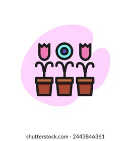 Icon of three flowers in pots. Plants, gardening, growth. Nature concept. Can be used for topics like decoration, botany, nature.