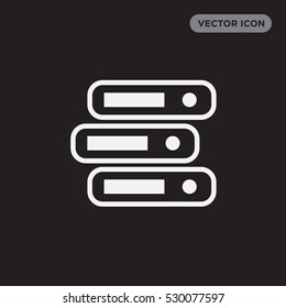 Icon of three folders on black and dark blue background, thin linear image of office element, graphical illustration of books, symbol of business sample, vector of archive sign, image of web file