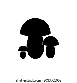 The icon of three mushrooms of different sizes is black on a white background. A vector image.