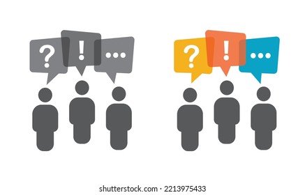 Icono de tres personas hablando. Concepto de trabajo en equipo.