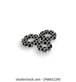 icon of three serrated and perforated iron wheels
