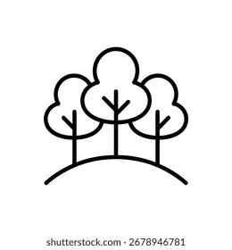 ícone de três árvores em um ícone de colina isolado no fundo branco em formato de vetor ícone de linha ilustração de vetor