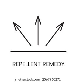 An icon of three upward arrows in vector, symbolizing the dispersion effect of a repellent remedy, with an editable stroke.