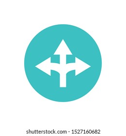 icon of three way direction arrow in color circle illustration