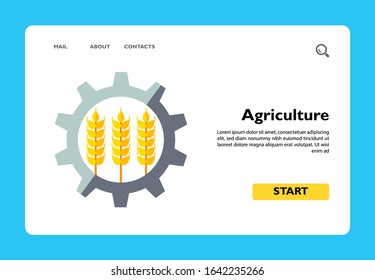 Icon of three wheat ears in gear. Industrialization, agricultural production, mechanism. Agriculture concept. Can be used for topics like farm, modernization, agribusiness or agriculture