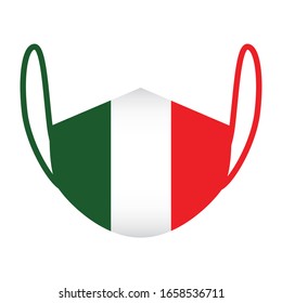 Icon three-color medical mask in the colors of the Italian flag. Epidemic of the virus in Italy. The concept of quarantine. Vector illustration for design and web, isolated on a white background.