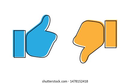 Icon thumb up and thumb down. Sign like and dislike. Vector illustration.