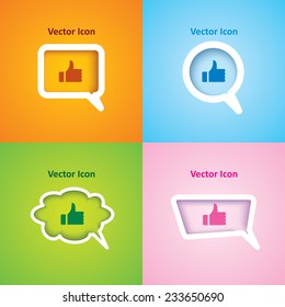 icon of Thumbs up on four kinds of speech bubble with four different color beautiful background. Eps-10.