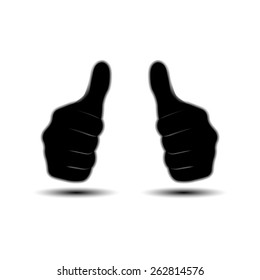 Icon thumbs up, two hands, isolated on white background with shadow, vector