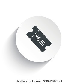 Una entrada de icono con el fondo del círculo más la sombra detrás de ella. Icono de boleto aislado en fondo blanco.