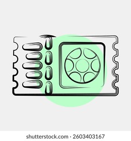 Icon ticket. Football and soccer elements. Icon in color spot style.