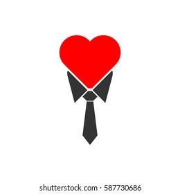 Icon tie and a heart in the trendy flat style isolated on white background. A symbol of love and business vector illustration