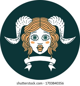 icon of tiefling character face with scroll banner