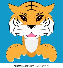 Icon of the tiger. Lovely cartoon tiger cub. Vector illustration.