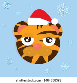 icon with a tiger in a santa hat