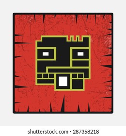 Icon of tiki mask on red background. Vector illustration