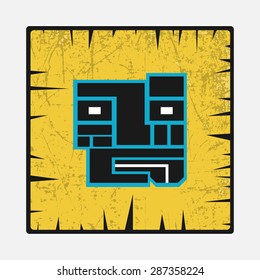 Icon of tiki mask on yellow background. Vector illustration