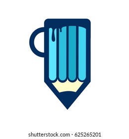 Icon for time break. coffee cup,creative pencil.