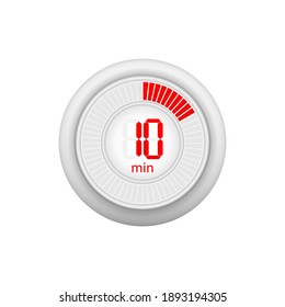 Icon of a timer with 10 minutes on the white background. Vector illustration.