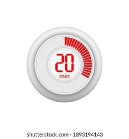 Icon of a timer with 20 minutes on the white background. Vector illustration.