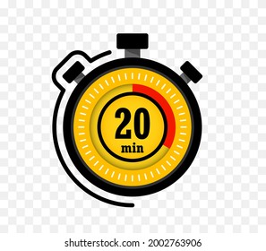 Icon of timer with 20 minutes on the transparent background. Sport clock. 20 minutes timer. Stopwatch. Vector illustration