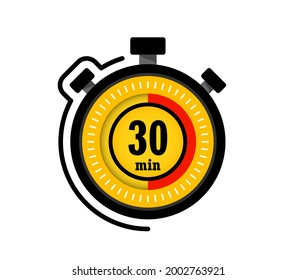 Icon of timer with 30 minutes on the white background. Sport clock. 30 minutes timer. Stopwatch. Vector illustration