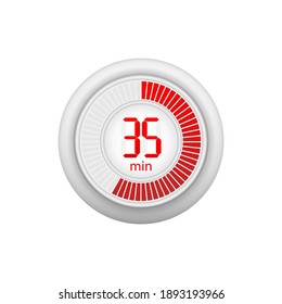 Icon of a timer with 35 minutes on the white background. Vector illustration.