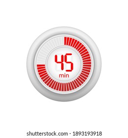 Icon of a timer with 45 minutes on the white background. Vector illustration.