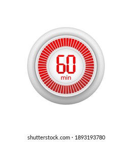 Icon of a timer with 60 minutes on the white background. Vector illustration.