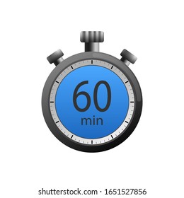 Icon of a timer with 60 (sixty) minutes on the white background. Vector illustration.