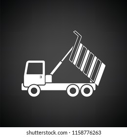Icon of tipper. Black background with white. Vector illustration.